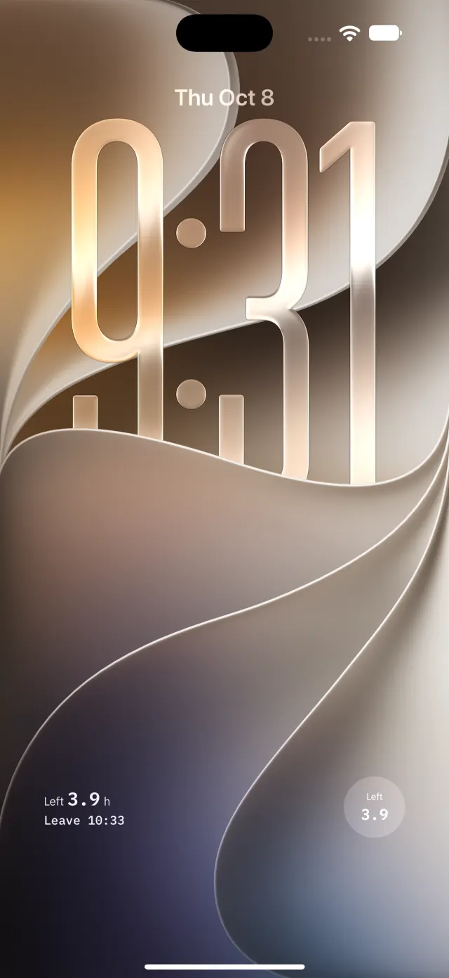 A Lock Screen widget showing the time left today.